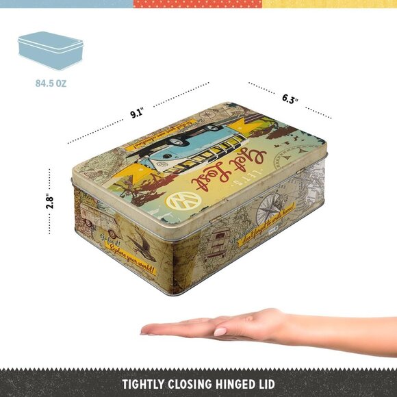 Retro storage tin box flat, 84.5 oz, VW Bulli – Let's Get Lost – VW Bus Gift ide - Picture 2 of 8